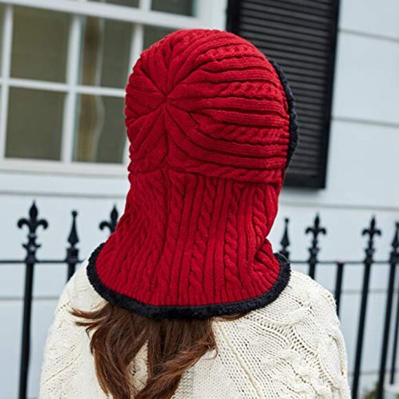 Fleece Lined Knit Balaclava Beanie Scarf Set Pompom Winter Ski Hat main image 5